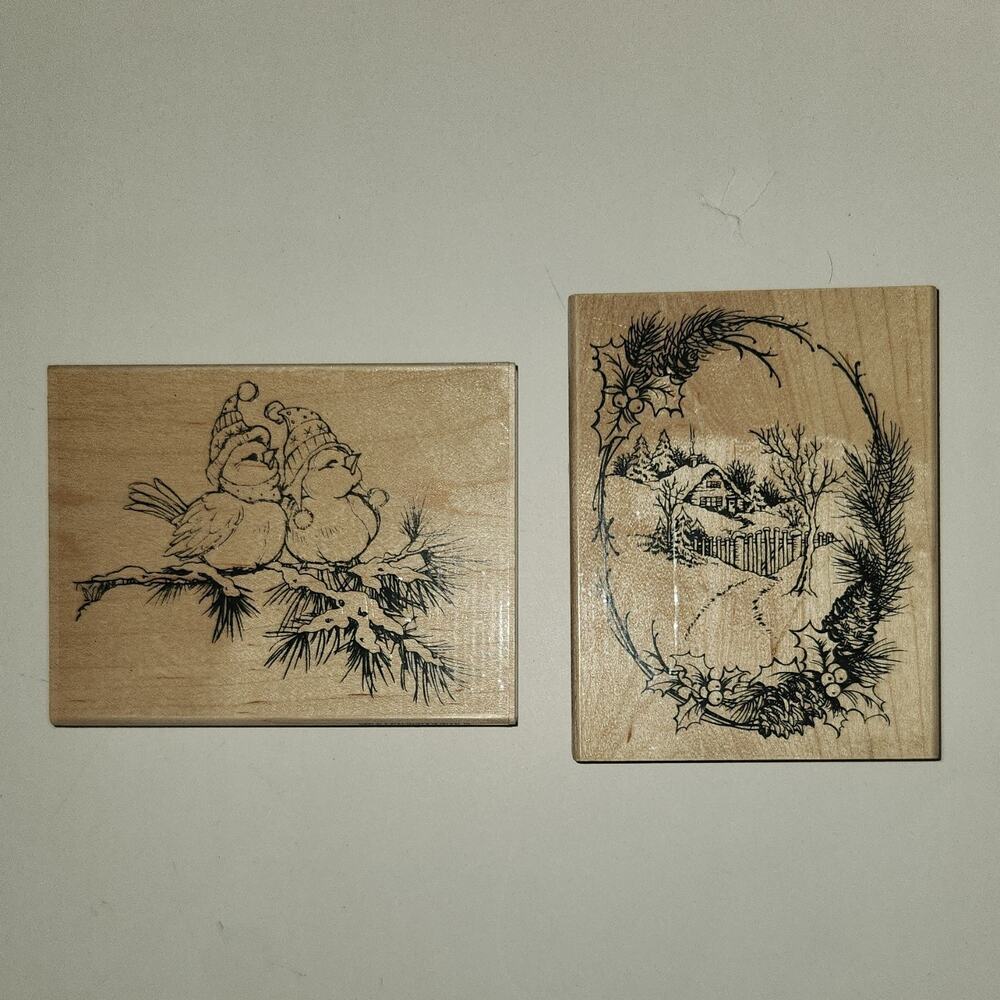 Stampendous Christmas Cottage Winter Birds O Christmas Tree Stamps 4x5 Rubber